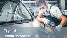  Presentation with tranzum companies and service - Cool new slide deck with young-worker-in-service backdrop and a gray colored foreground