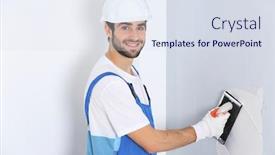  Presentation with repair - Colorful PPT theme enhanced with young-worker-making-repair backdrop and a sky blue colored foreground