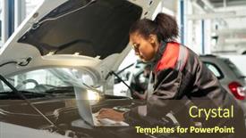  Presentation with consult - Colorful PPT theme enhanced with young-worker-of-car-maintenance backdrop and a tawny brown colored foreground