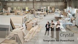  Presentation with furniture - Audience pleasing PPT theme consisting of young-worker-of-furniture-factory backdrop and a mint green colored foreground