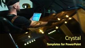  Presentation with car service - Slide set with young-worker-of-maintenance-service background and a wine colored foreground