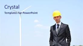  Presentation with funeral farm - Beautiful PPT theme featuring young worker on wind farm backdrop and a white colored foreground