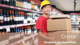  Presentation with wholesale - Colorful theme enhanced with young-worker-with-cardboard-boxes backdrop and a coral colored foreground