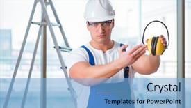  Presentation with occupational noise - Audience pleasing theme consisting of young worker with noise cancelling backdrop and a light blue colored foreground