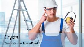  Presentation with occupational noise - Amazing presentation design having young worker with noise cancelling backdrop and a light blue colored foreground