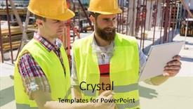  Presentation with german shepherd two young puppys - Beautiful PPT theme featuring young workers watching a video backdrop and a yellow colored foreground