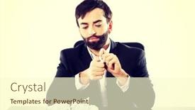  Presentation with crushing - Colorful slide deck enhanced with young worried businessman crushing sheets backdrop and a cream colored foreground