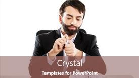  Presentation with crushing - PPT theme with young worried businessman crushing sheets background and a violet colored foreground