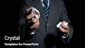  Presentation with crushing - Amazing presentation theme having young worried businessman crushing sheets isolated on black backdrop and a black colored foreground