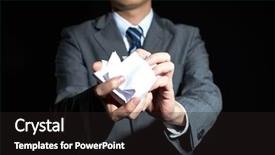  Presentation with crushing - Colorful presentation enhanced with young worried businessman crushing sheets isolated on black backdrop and a wine colored foreground