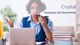  Presentation with writing education female writer - Slide deck with young-writer-working background and a sky blue colored foreground