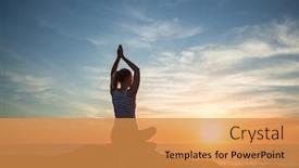  Presentation with meditation - Slide deck featuring young yoga woman meditation background and a gold colored foreground