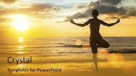  Presentation with yoga and meditation - PPT theme featuring young yoga woman silhouette meditation background and a  colored foreground