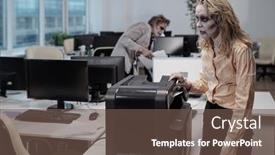  Presentation with xerox - PPT layouts featuring young-zombie-businesswoman-standing background and a tawny brown colored foreground