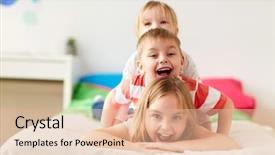  Presentation with happy kids - Beautiful presentation theme featuring younger - childhood leisure and family concept backdrop and a lemonade colored foreground