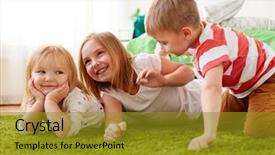  Presentation with happy kids - PPT theme featuring younger - childhood leisure and family concept background and a gold colored foreground