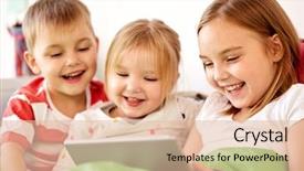  Presentation with kids and technology - PPT theme consisting of younger - childhood technology and family concept background and a lemonade colored foreground