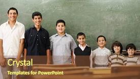  Presentation with students - Theme with younger - school students different ages group background and a tawny brown colored foreground