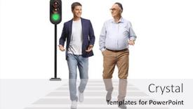  Presentation with pedestrian - Slides with younger-and-mature-man-walking and a light gray colored foreground