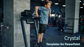  Presentation with exercise kids kid doing fitness - Slide set having youngster-doing-abs-exercise background and a ocean colored foreground