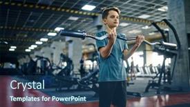  Presentation with exercise - Presentation theme consisting of youngster-doing-exercise-with-bar background and a ocean colored foreground