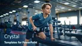  Presentation with exercise - Slide set with youngster-doing-exercise-with-dumbbell background and a ocean colored foreground