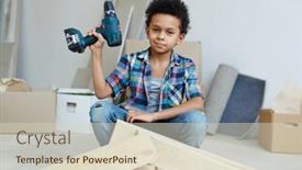  Presentation with drill - Beautiful theme featuring youngster-with-electric-drill-looking backdrop and a soft green colored foreground