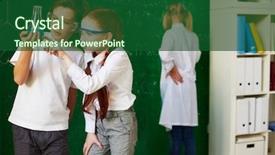  Presentation with chemistry - Slides enhanced with youngsters tubing - group of schoolchildren working background and a forest green colored foreground