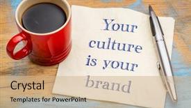  Presentation with coffee cup - Slide set with your culture is your brand background and a coral colored foreground