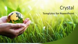  Presentation with save earth - Presentation theme featuring your hands save earth environment background and a blonde colored foreground