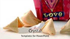  Presentation with fortune cookie - Slide deck featuring chinese food go box - your valentines fortune cookie says background and a coral colored foreground