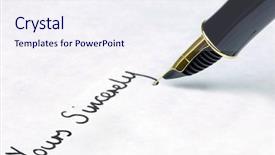  Presentation with fountain pen - Amazing PPT theme having yours sincerely written on watermarked backdrop and a sky blue colored foreground