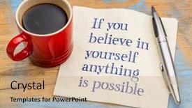  Presentation with believe - PPT theme with yourself anything is possible background and a coral colored foreground