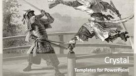 Presentation with samurai - PPT theme having youshitsune samurai fighting great background and a gray colored foreground