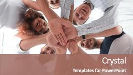  Presentation with business team join hands white - Slide set featuring youth - business team with hands clasped background and a coral colored foreground