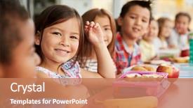  Presentation with school kids - PPT layouts enhanced with youth - elementary school kids sitting background and a coral colored foreground