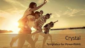  Presentation with sunset at venice beach palm - Slide deck consisting of youth - friends fun on the beach background and a gold colored foreground