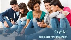  Presentation with youth group - Colorful presentation design enhanced with youth - group of happy young friends backdrop and a ocean colored foreground