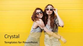  Presentation with happy image - Colorful presentation design enhanced with youth - image of two young happy backdrop and a yellow colored foreground