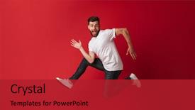  Presentation with photo - Amazing PPT theme having youth - photo of handsome excited young backdrop and a crimson colored foreground