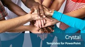  Presentation with team hands - Beautiful PPT theme featuring youth - team of friends showing unity backdrop and a ocean colored foreground