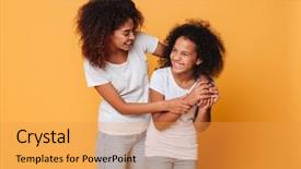  Presentation with afro - Presentation theme consisting of youth - two happy afro american sisters background and a yellow colored foreground