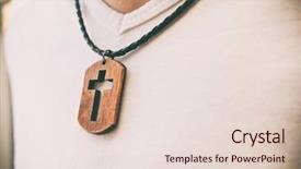  Presentation with youth - Amazing PPT theme having catholic youth - wooden cross necklace on man's backdrop and a lemonade colored foreground