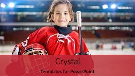  Presentation with ice hockey - Audience pleasing presentation theme consisting of youth - young girl hockey players backdrop and a red colored foreground