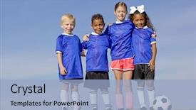  Presentation with team kids - Beautiful slides featuring youth - young kids on a soccer backdrop and a light blue colored foreground