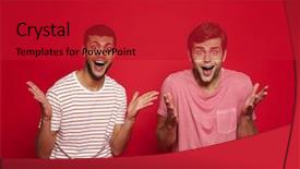  Presentation with two men on a judo - PPT layouts having youth achievement - two cheerful young men standing background and a crimson colored foreground