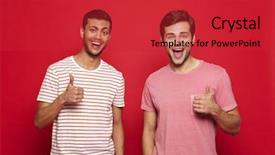  Presentation with two men climbing - Cool new slides with youth achievement - two cheerful young men standing backdrop and a red colored foreground