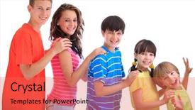  Presentation with youth - Presentation theme with youth aged - smiling brothers and sisters standing background and a coral colored foreground
