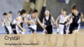  Presentation with youth - Presentation design featuring youth basketball motion blur background and a soft green colored foreground
