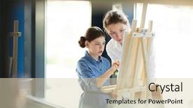  Presentation with idea - Cool new PPT theme with youth children - cute schoolgirl explaining her idea backdrop and a lemonade colored foreground